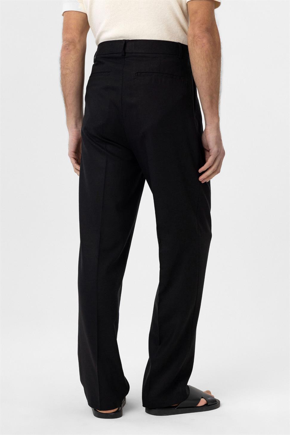 Antioch Siyah Keten Karışımlı Erkek Baggy Pantolon