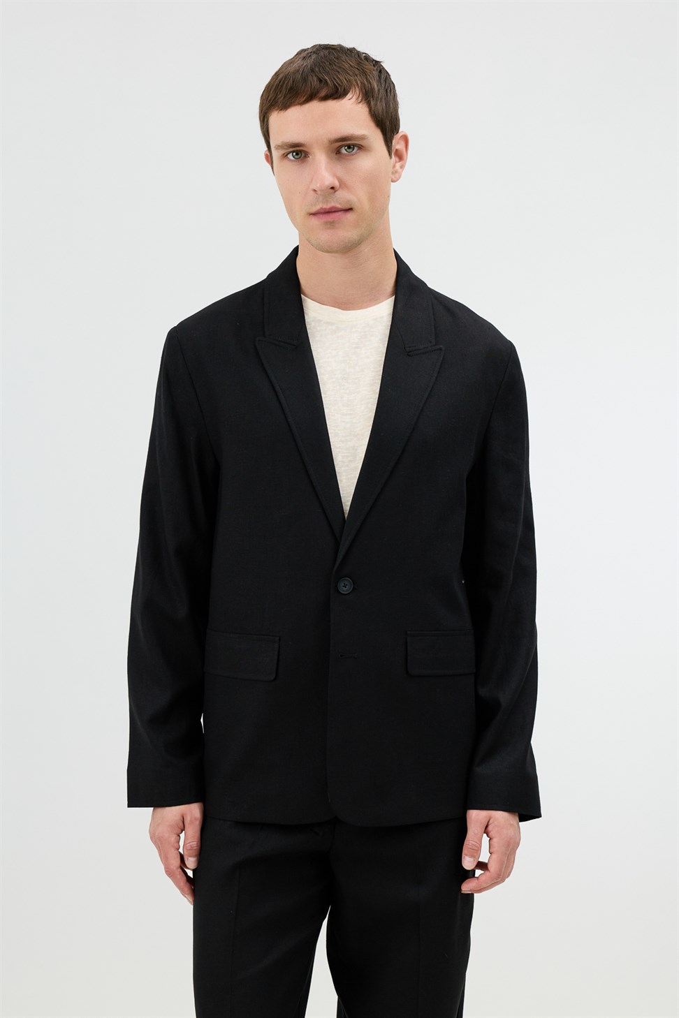 Antioch Siyah Keten Karışımlı Erkek Blazer Ceket