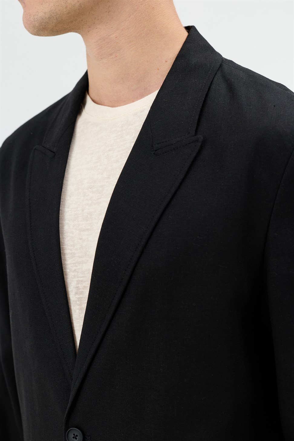 Antioch Siyah Keten Karışımlı Erkek Blazer Ceket
