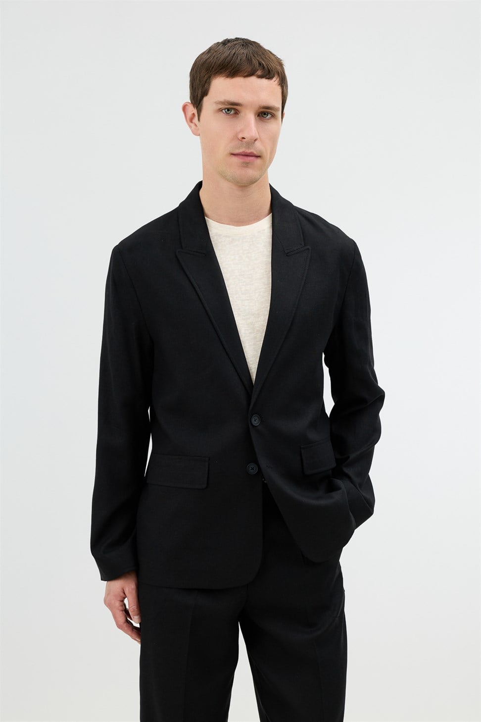 Antioch Siyah Keten Karışımlı Erkek Blazer Ceket