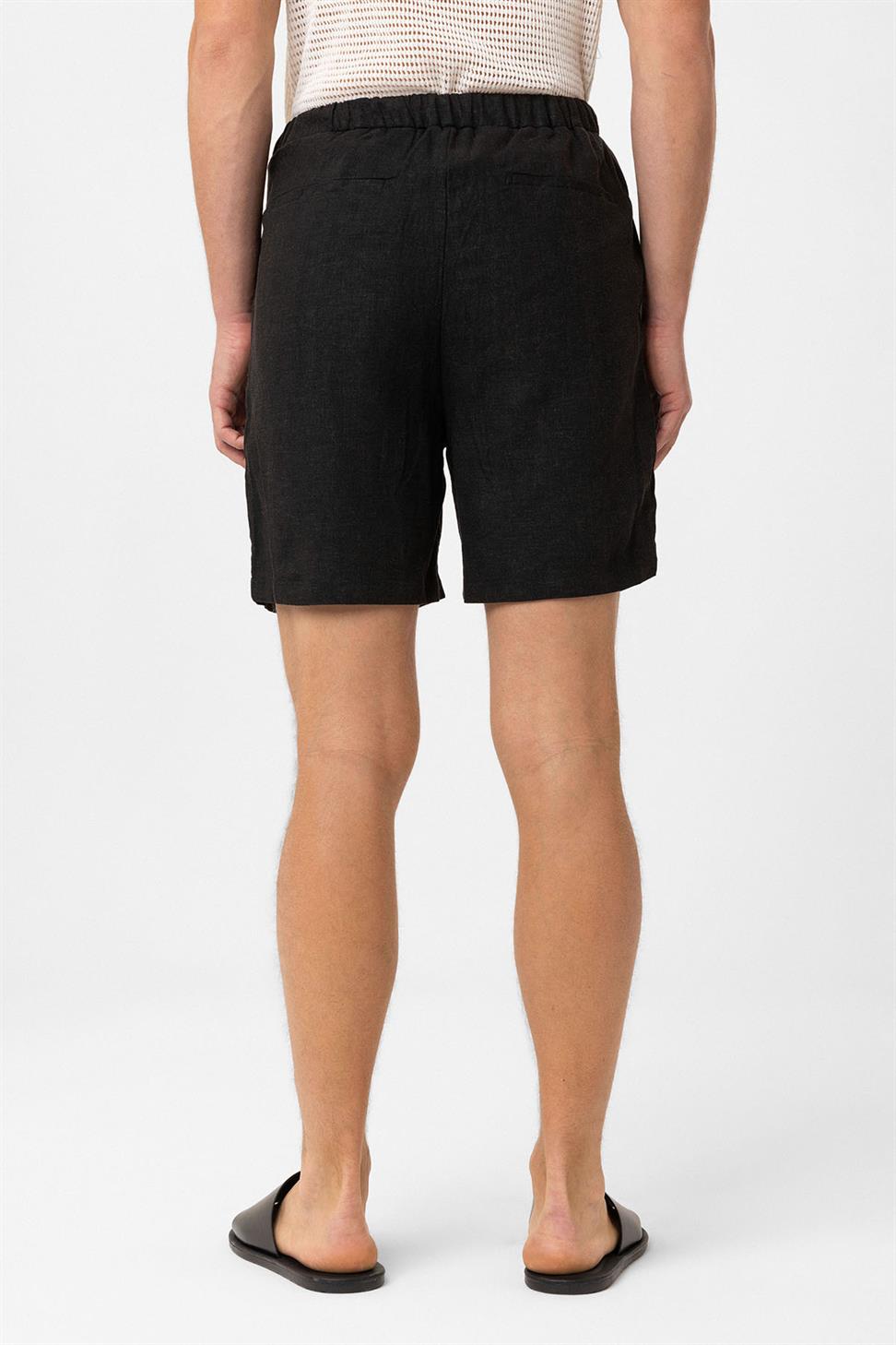 Antioch Siyah Keten Karışımlı Erkek Şort