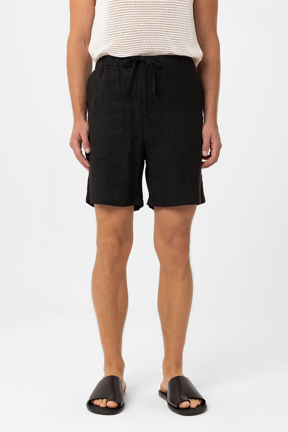 Antioch Siyah Keten Karışımlı Erkek Şort