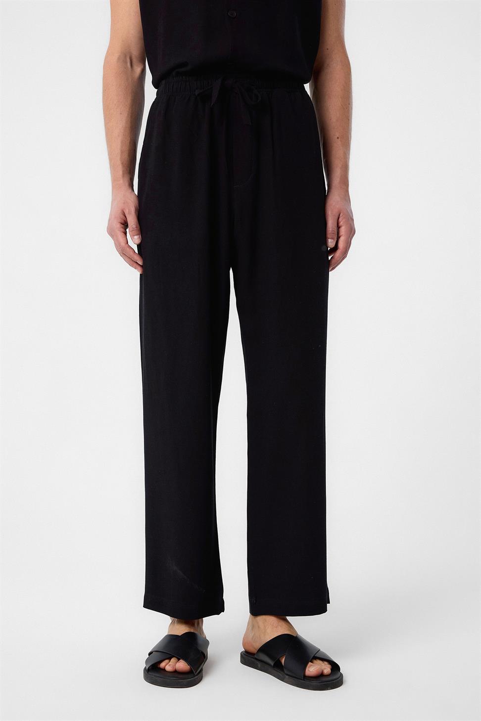 Antioch Siyah Keten Karışımlı Jogger Erkek Pantolon