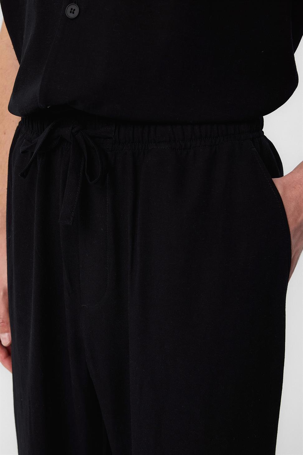 Antioch Siyah Keten Karışımlı Jogger Erkek Pantolon