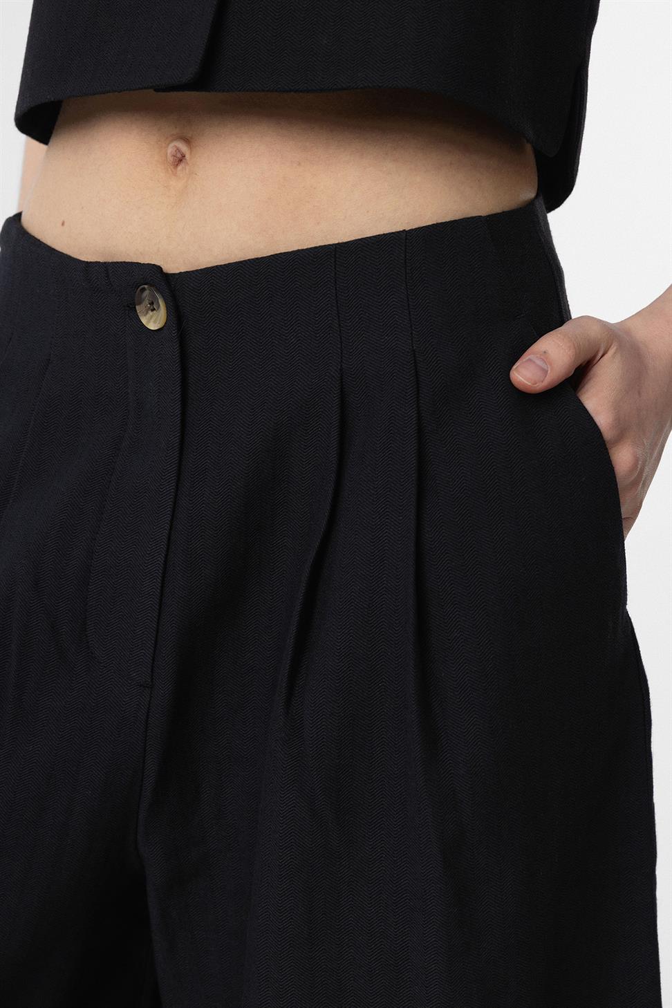 Antioch Siyah Keten Karışımlı Kadın Culotte Pantolon