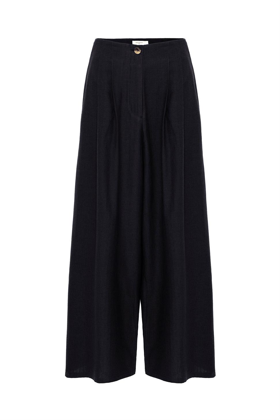 Antioch Siyah Keten Karışımlı Kadın Culotte Pantolon