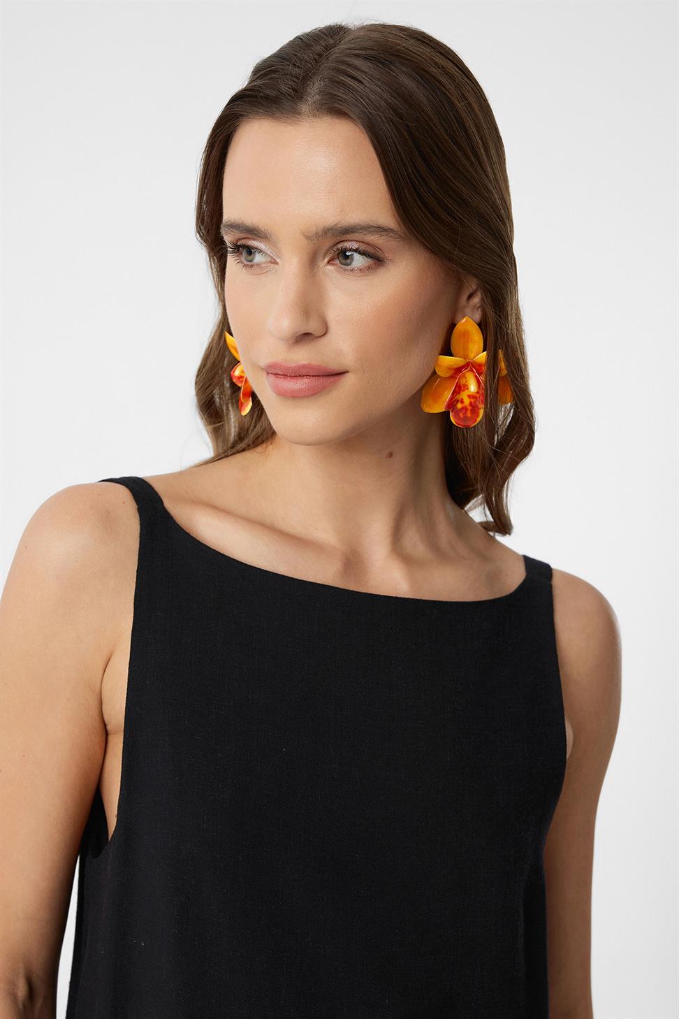 Antioch Siyah Keten Karışımlı Kadın Mini Elbise