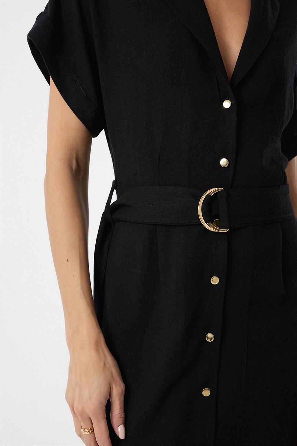 Linen Blend Belted Womens Dress