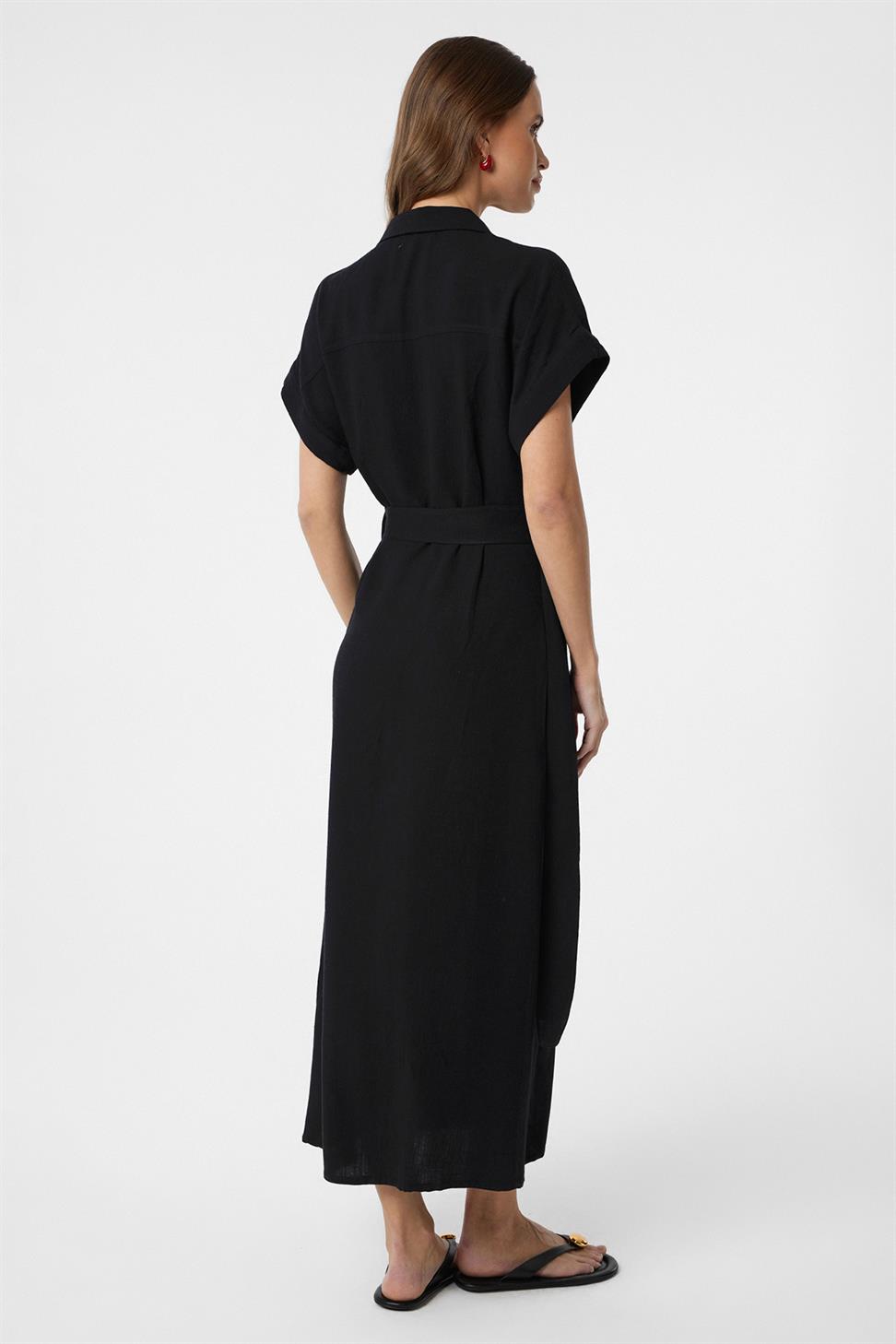Linen Blend Belted Womens Dress