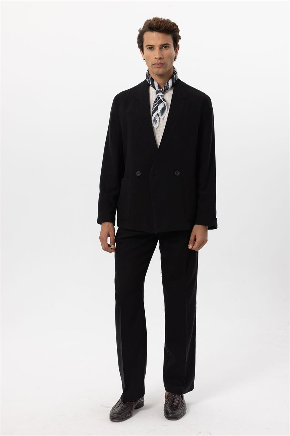Mens Linen Blend Double-breasted Buttoned Blazer Jacket