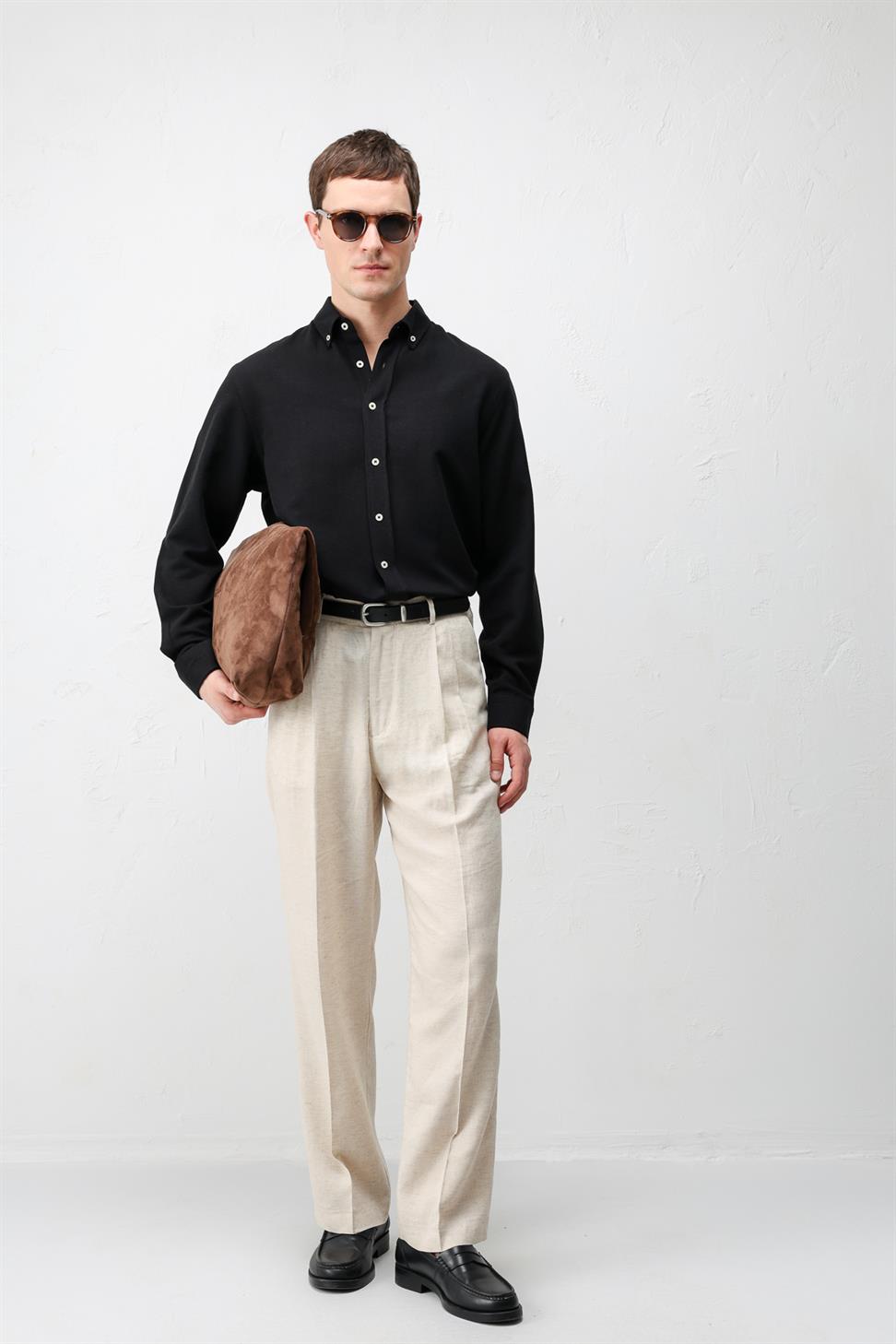 Relaxed Fit Mens Shirt with Linen Blend