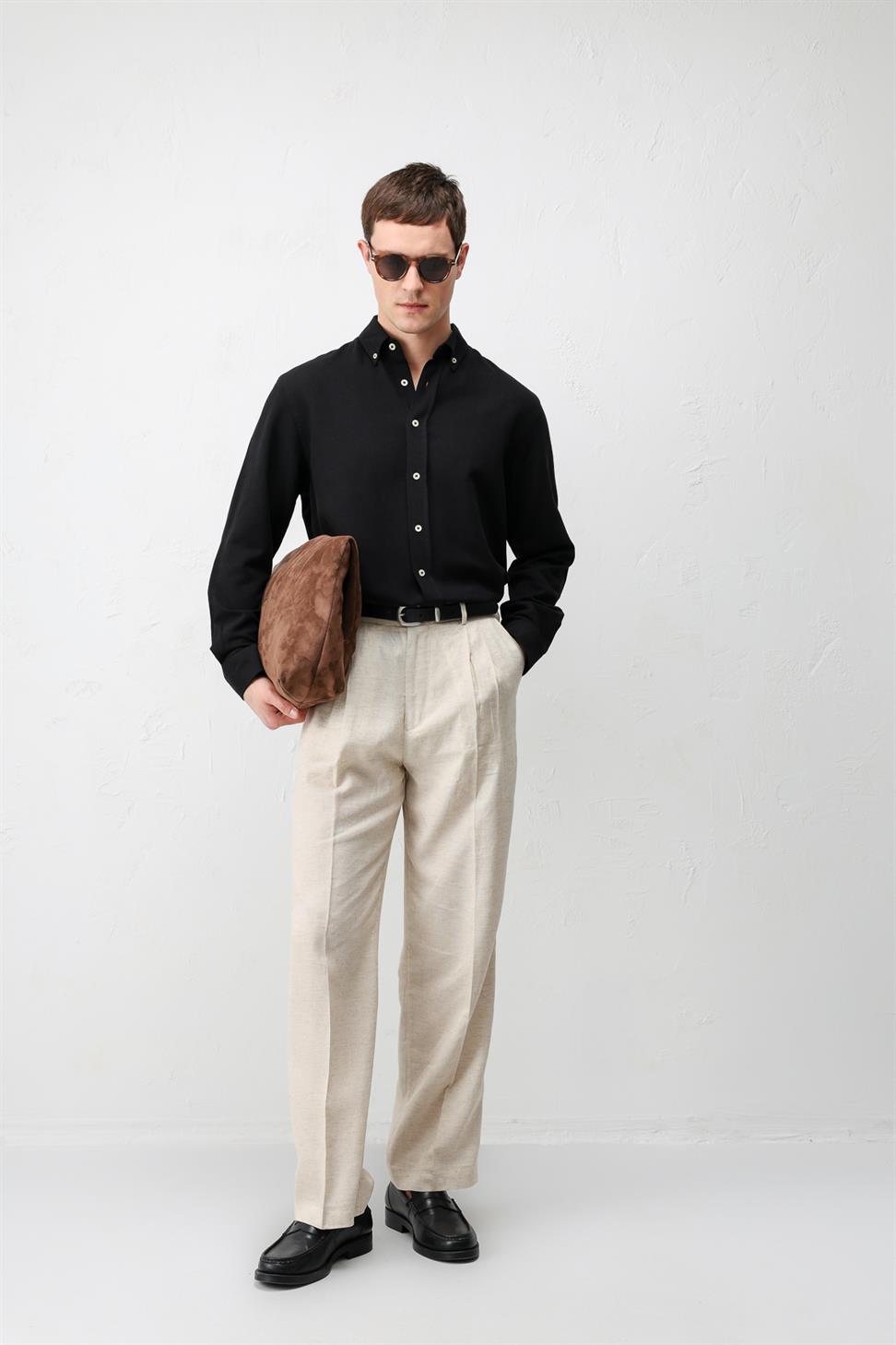 Relaxed Fit Mens Shirt with Linen Blend