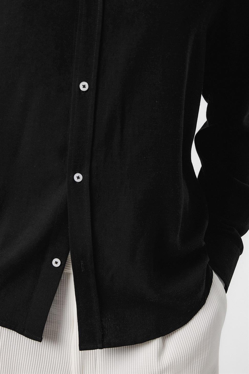 Antioch Siyah Keten Karışımlı Yaka Düğmeli Erkek Gömlek