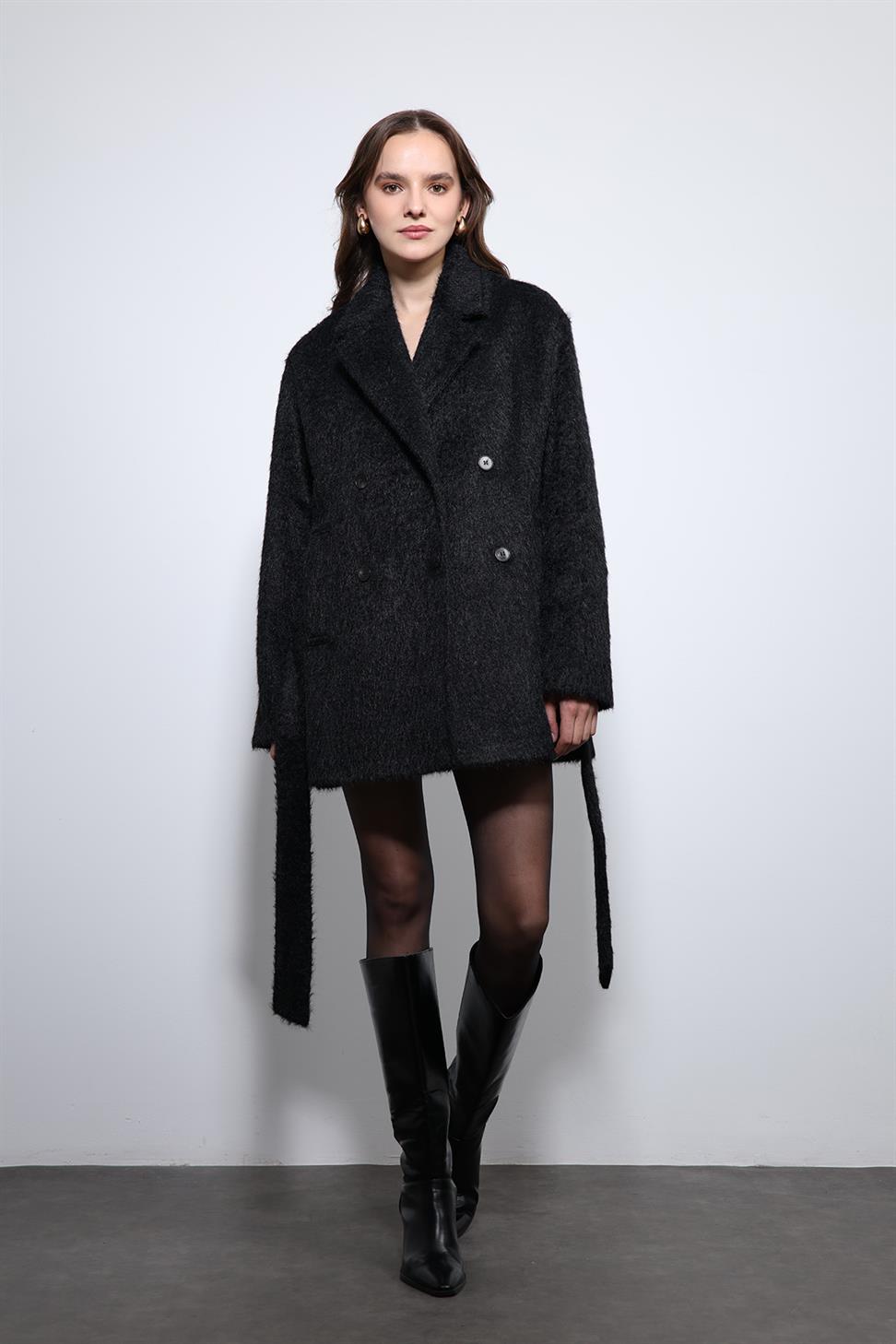 Antioch Siyah Kısa Suni Kürklü Kaban