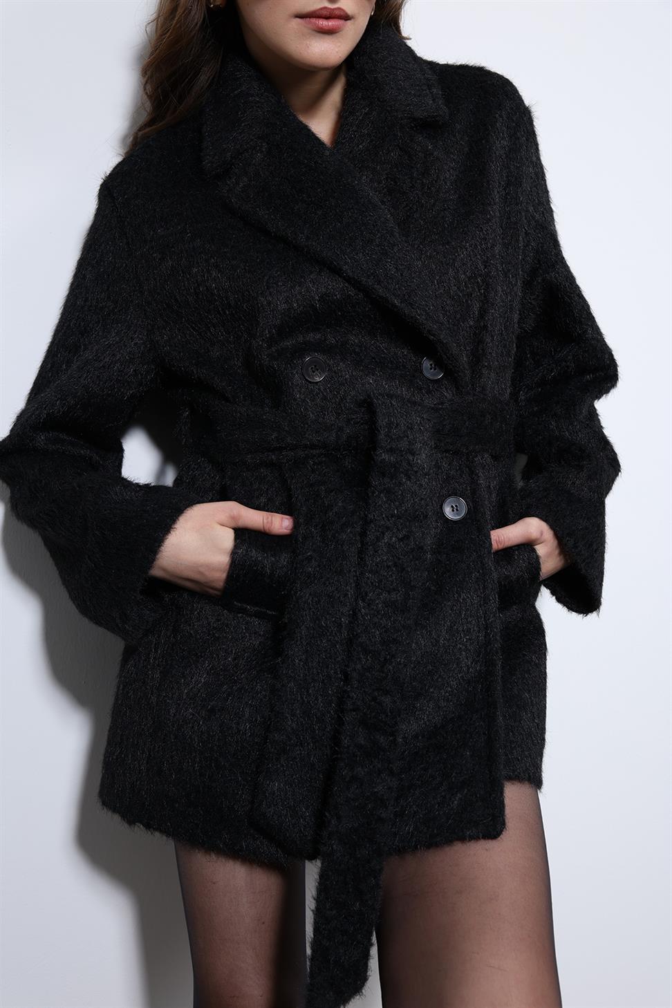Antioch Siyah Kısa Suni Kürklü Kaban