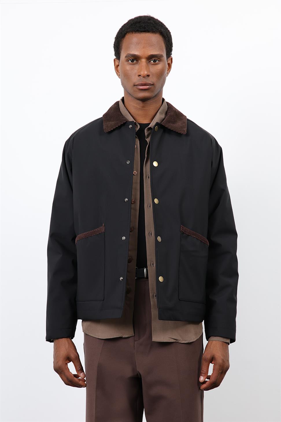 Antioch Siyah Kontrast Yaka Erkek Mont