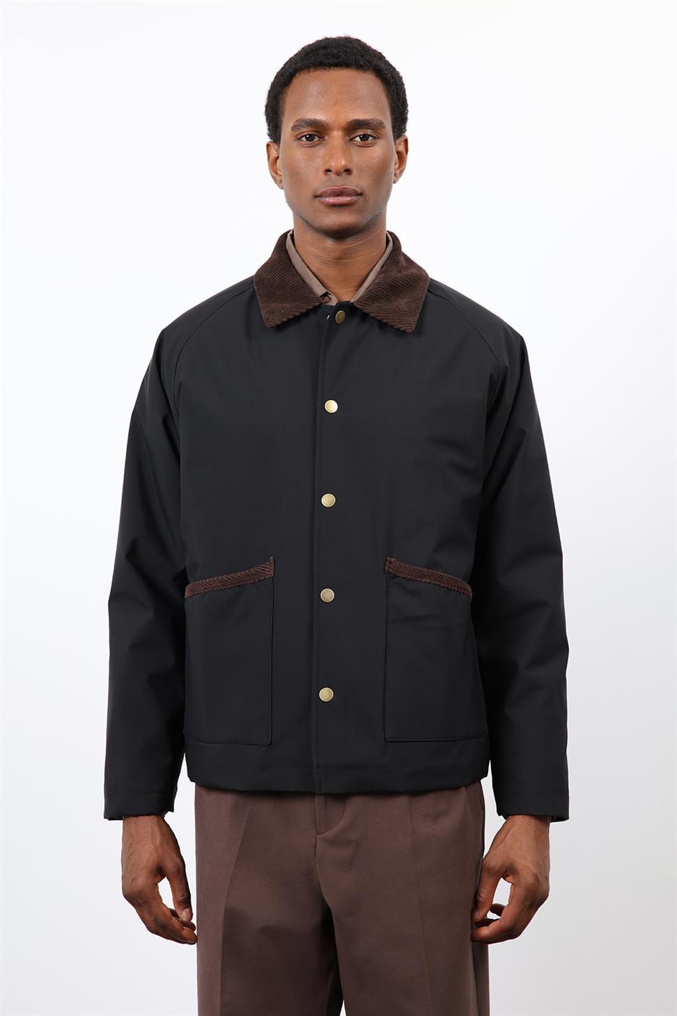 Antioch Siyah Kontrast Yaka Erkek Mont