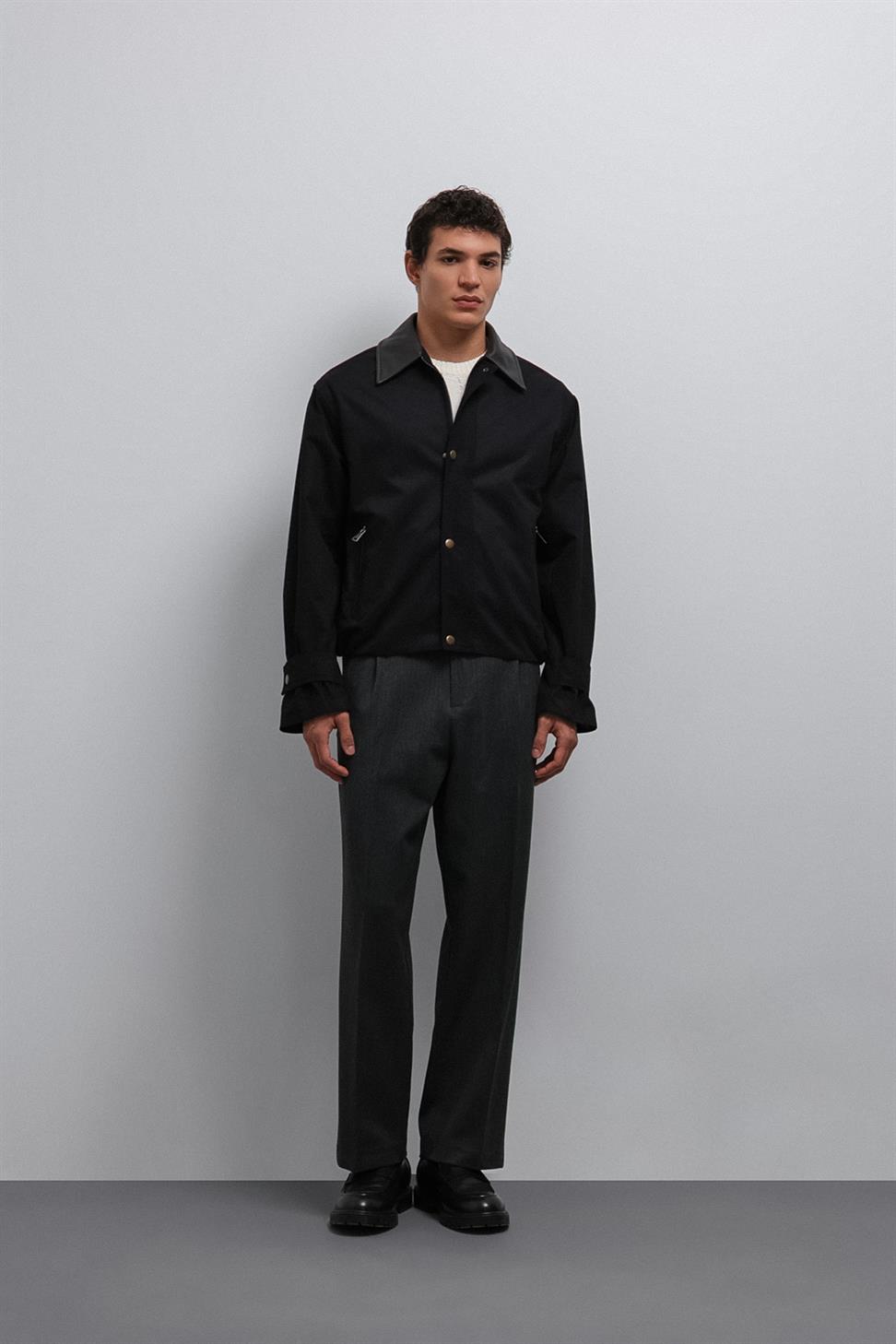 Antioch Siyah Kontrast Yaka Teknik Erkek Mont