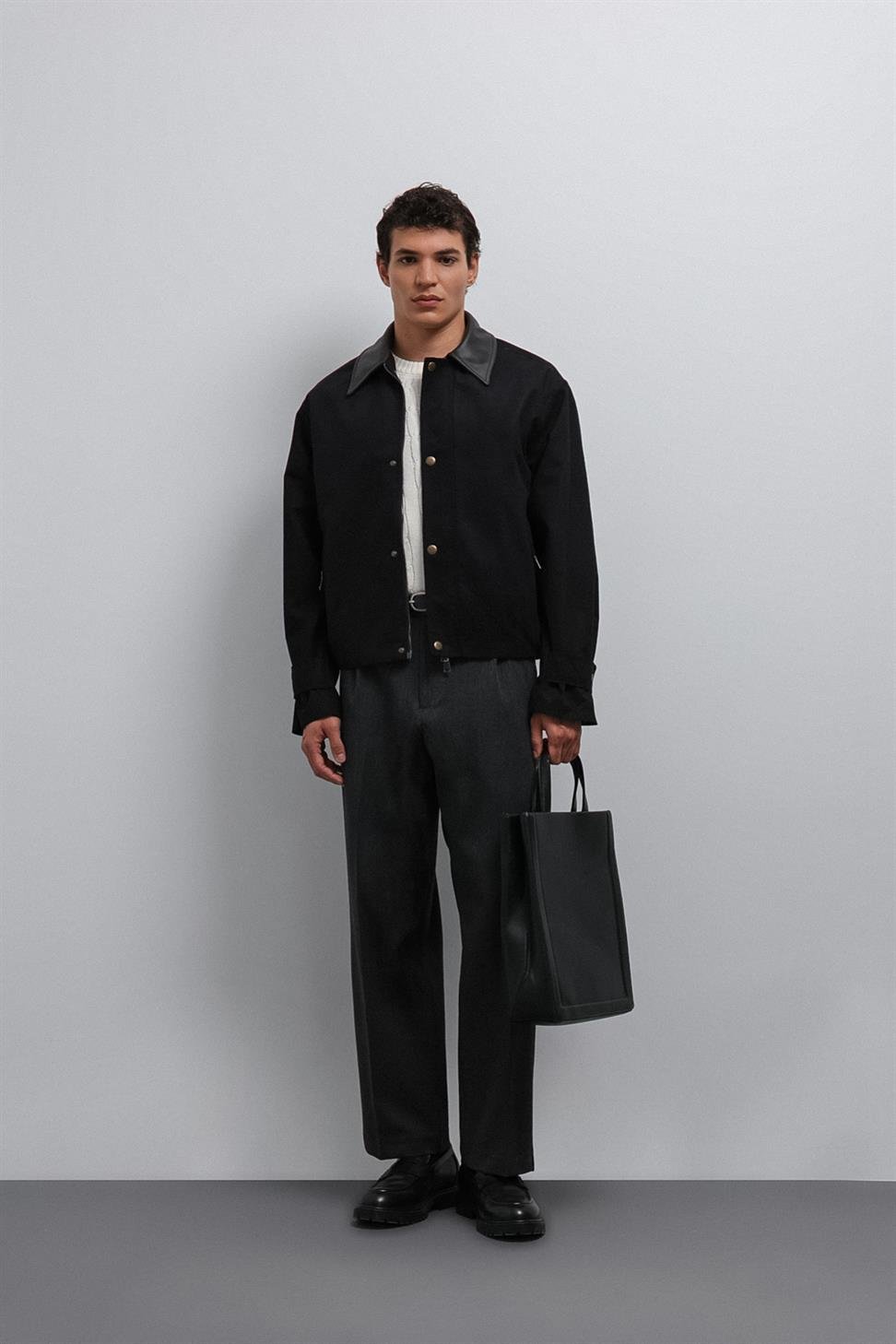 Antioch Siyah Kontrast Yaka Teknik Erkek Mont