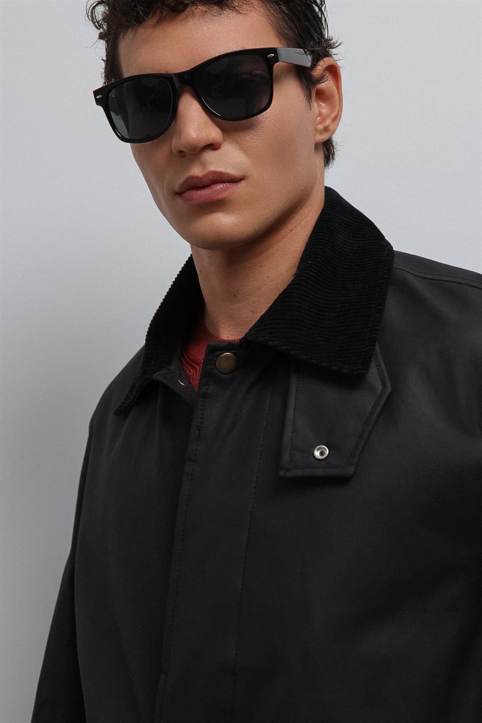 Antioch Siyah Kontrast Yaka Teknik Erkek Trençkot