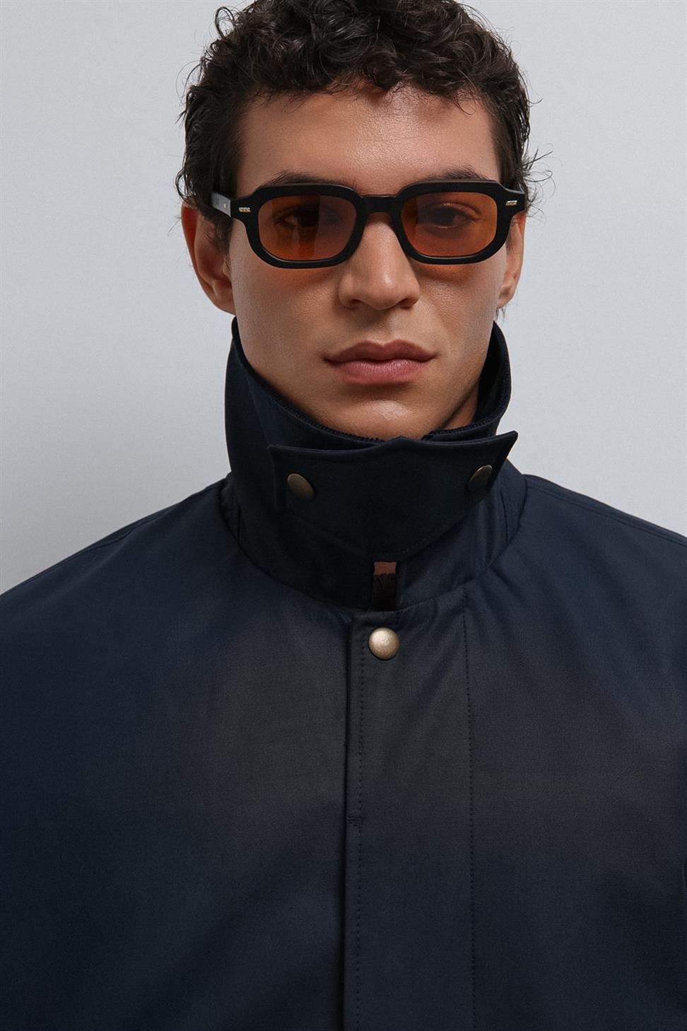 Antioch Siyah Kontrast Yaka Teknik Erkek Trençkot