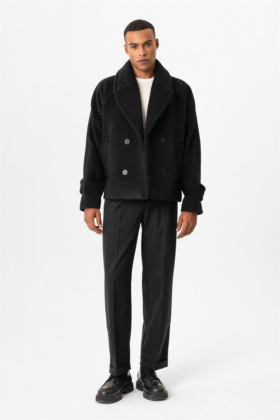 Antioch Siyah Kruvaze Crop Fit Erkek Mont