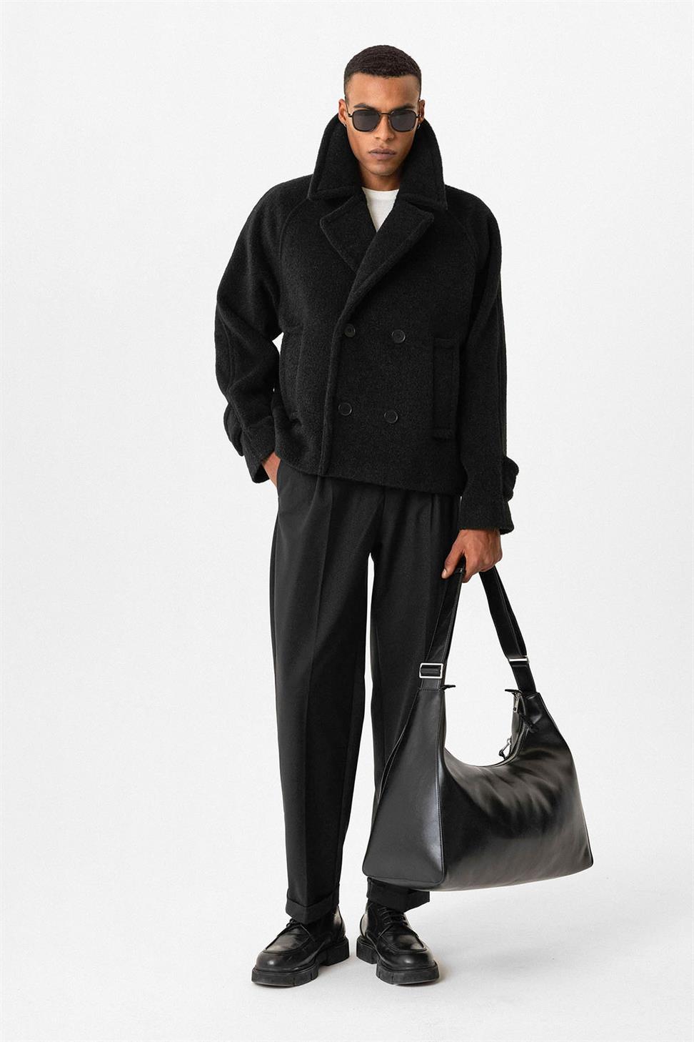 Antioch Siyah Kruvaze Crop Fit Erkek Mont