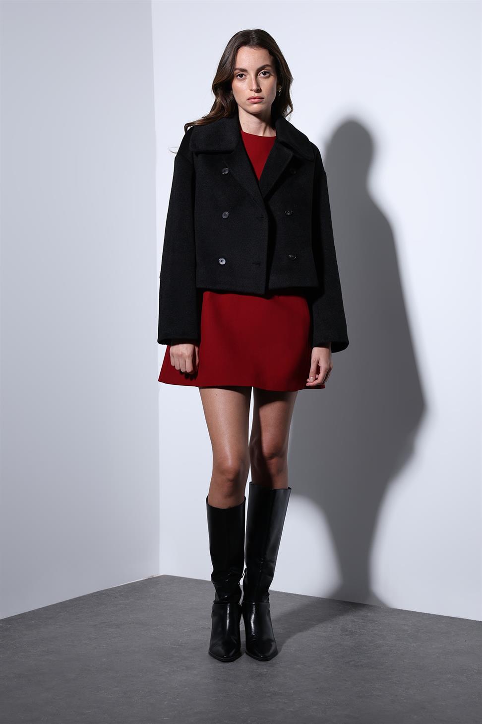 Antioch Siyah Kruvaze Kadın Kısa Kaban