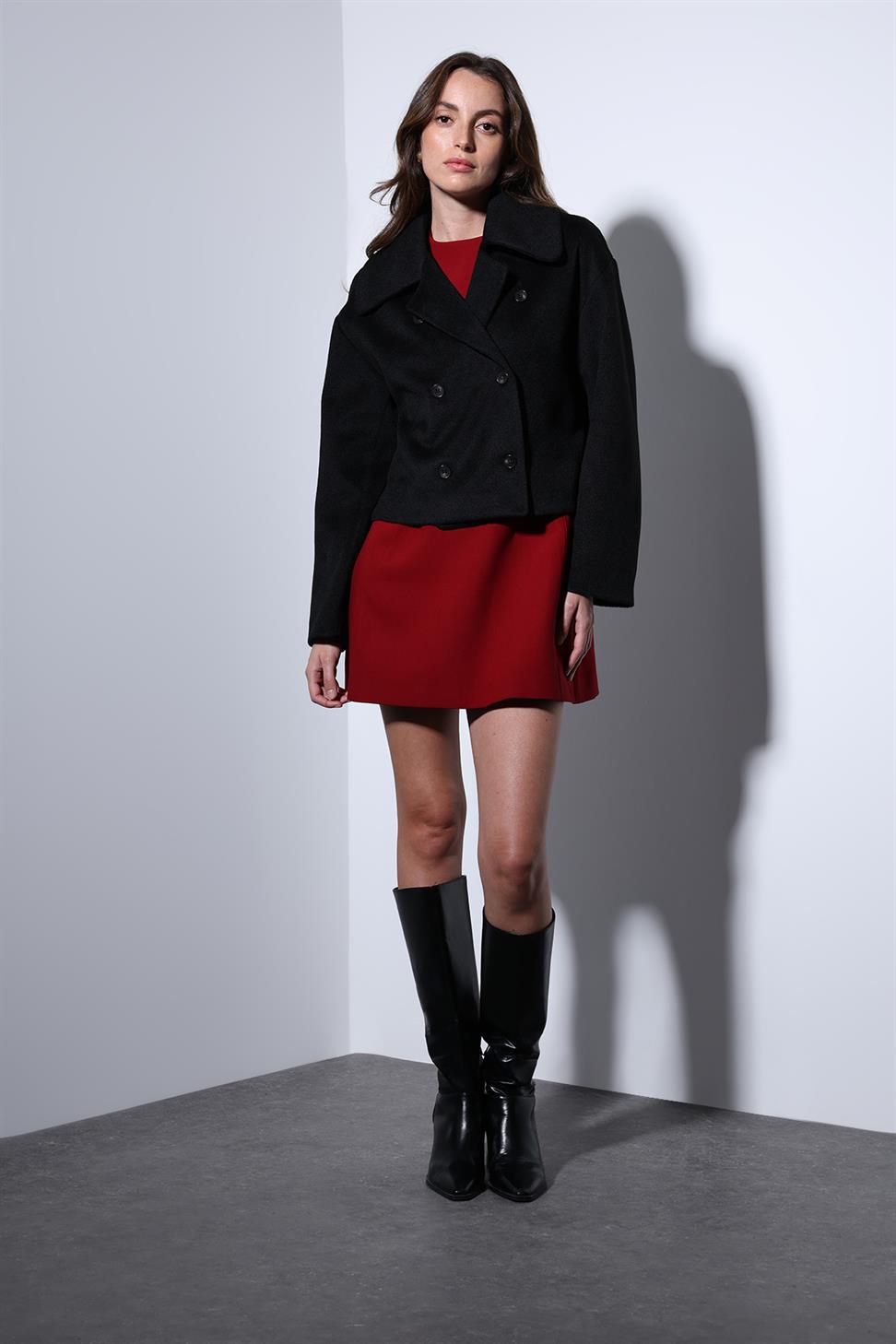 Antioch Siyah Kruvaze Kadın Kısa Kaban