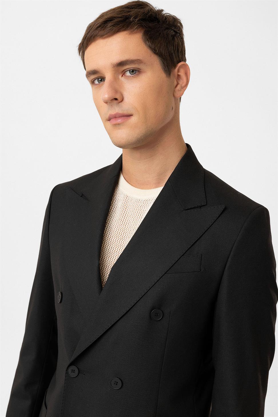 Antioch Siyah Kruvaze Kapama İtalyan Kesim Erkek Takım