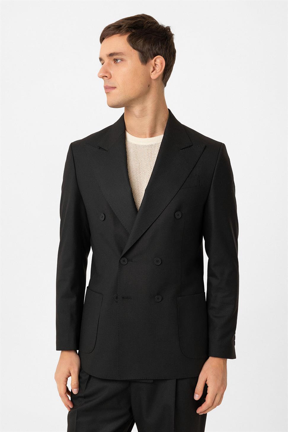 Antioch Siyah Kruvaze Kapama İtalyan Kesim Erkek Takım