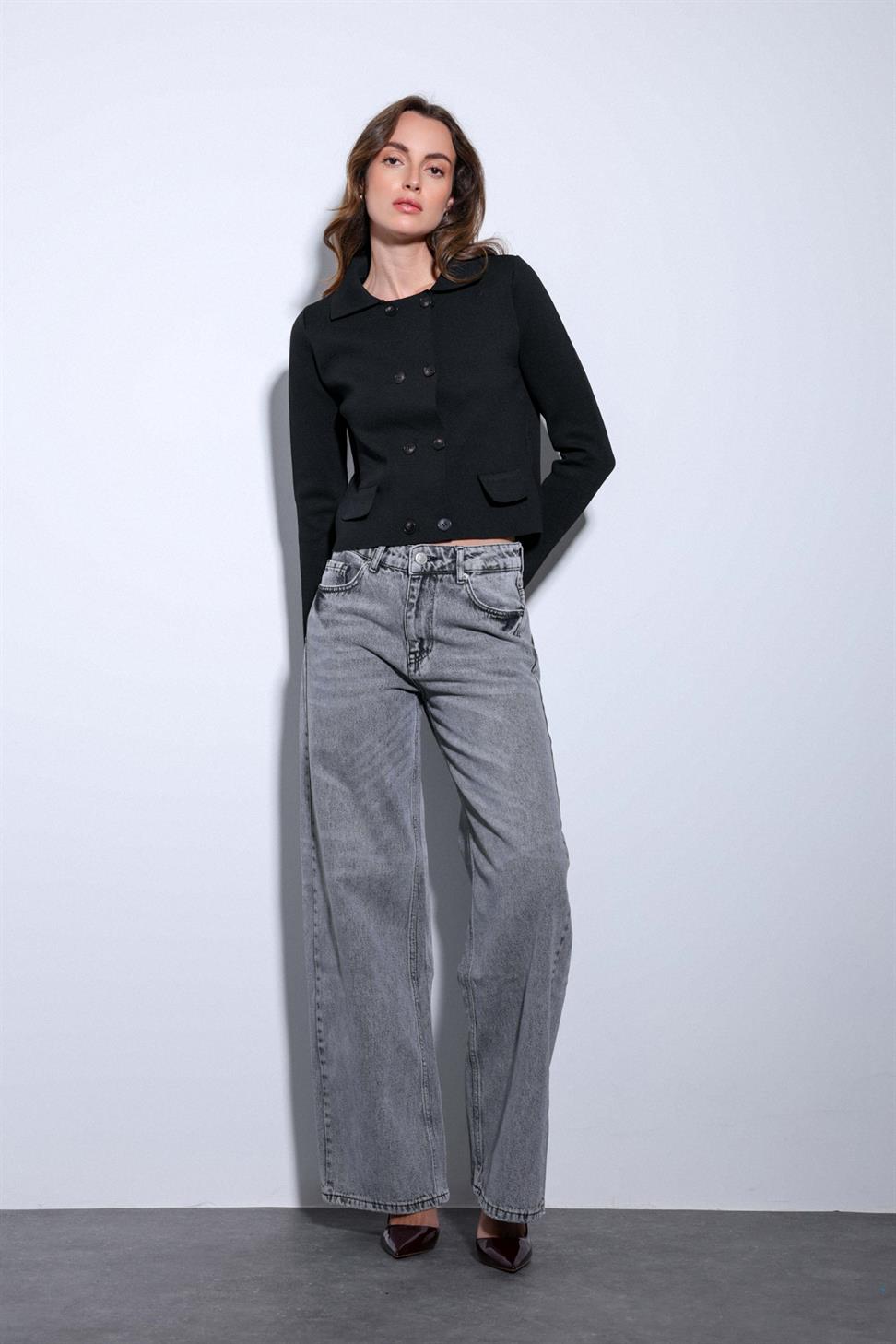 Antioch Siyah Kruvaze Kapama Kadın Triko Hırka