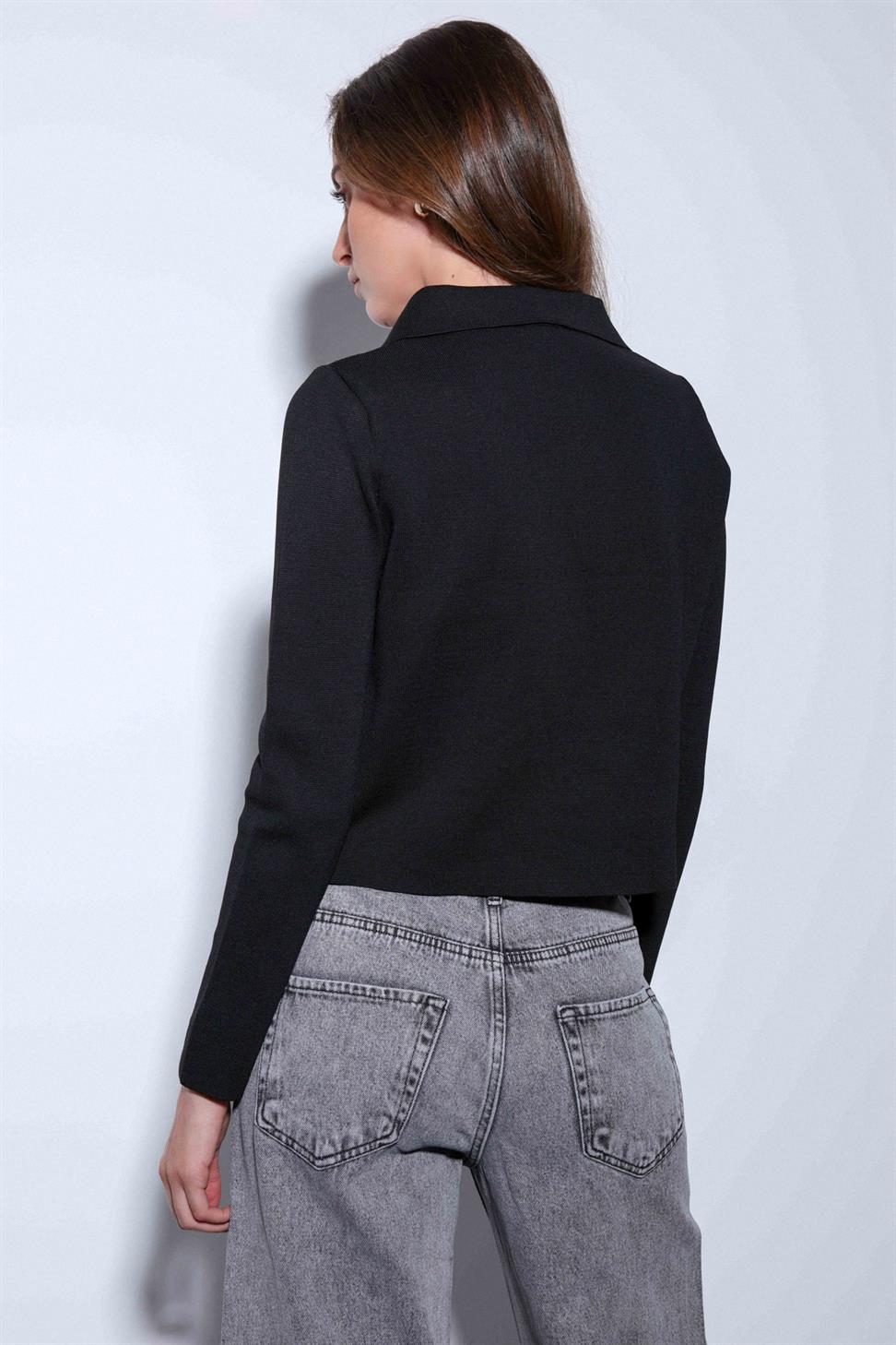 Antioch Siyah Kruvaze Kapama Kadın Triko Hırka