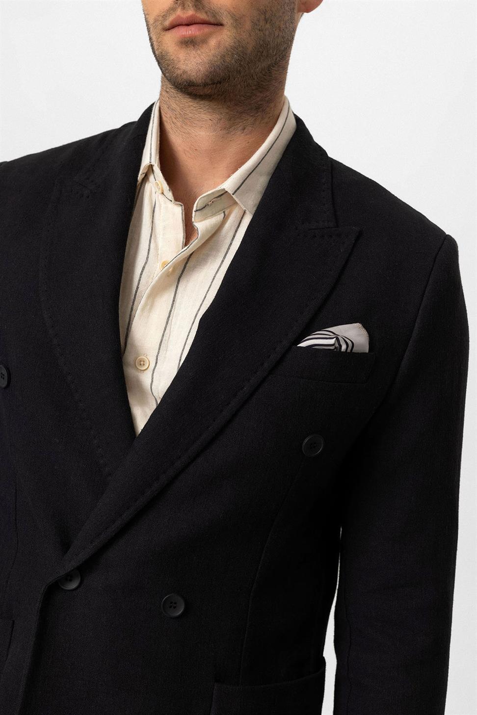 Double-breasted Closure Linen Blend Mens Blazer Jacket