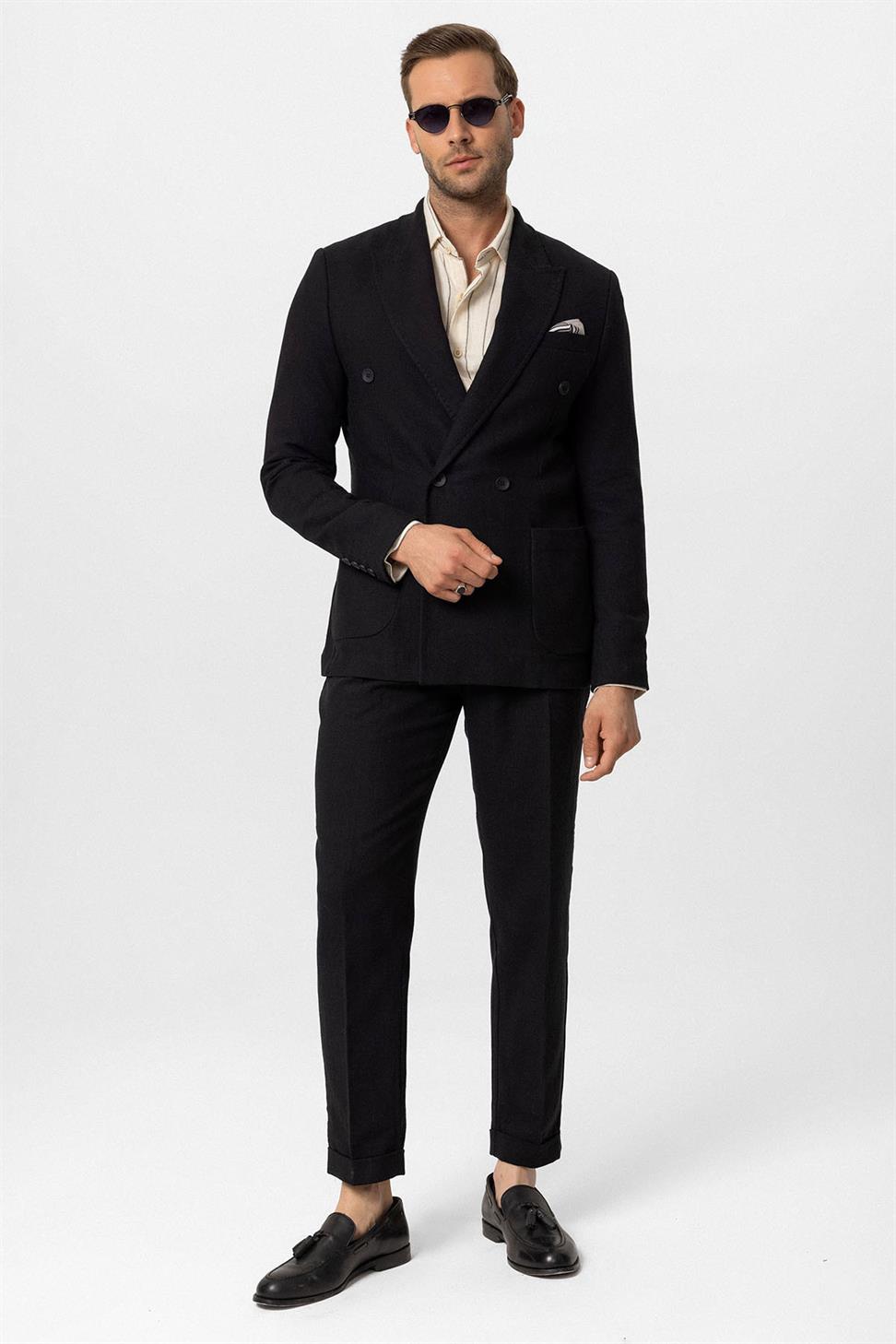 Double-breasted Closure Linen Blend Mens Blazer Jacket