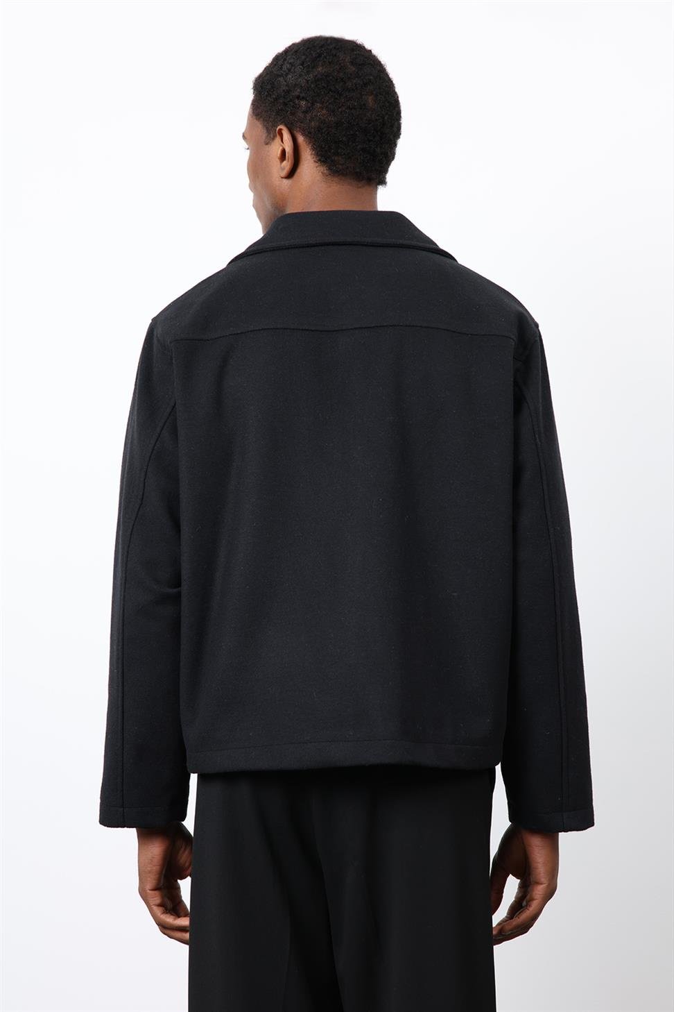 Antioch Siyah Kruvaze Kapama Kısa Erkek Kaban