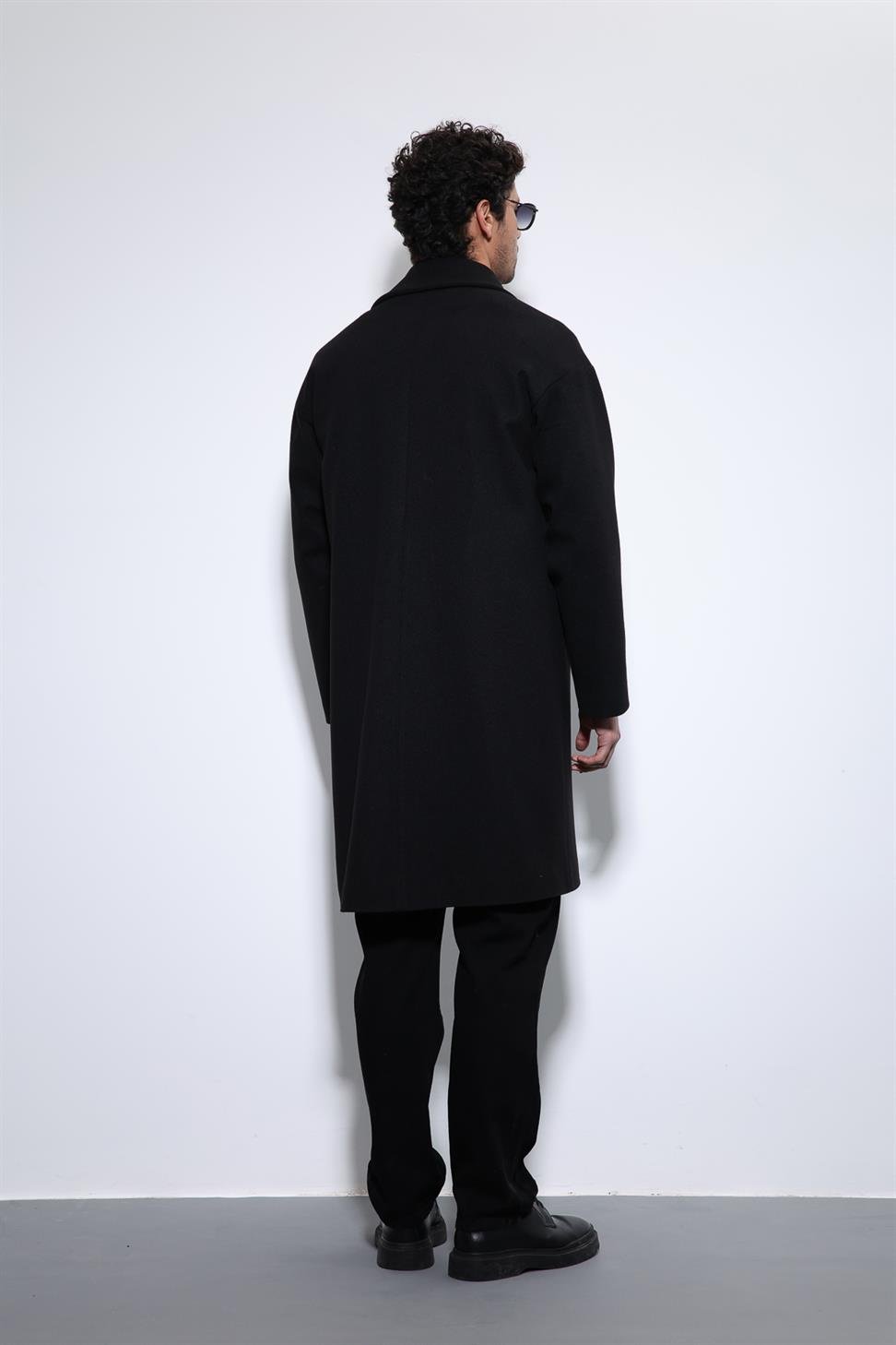 Antioch Siyah Kruvaze Kapama Oversize Erkek Kaban