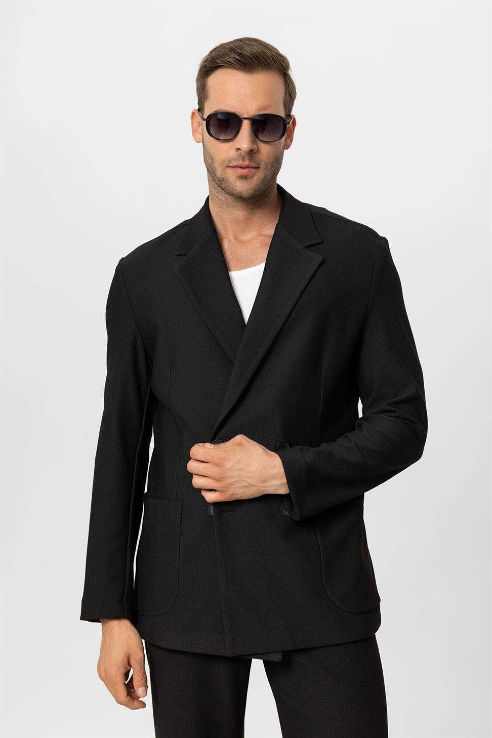 بدلة رجالية بإغلاق مزدوج الصدر بقصة مريحة للرجال