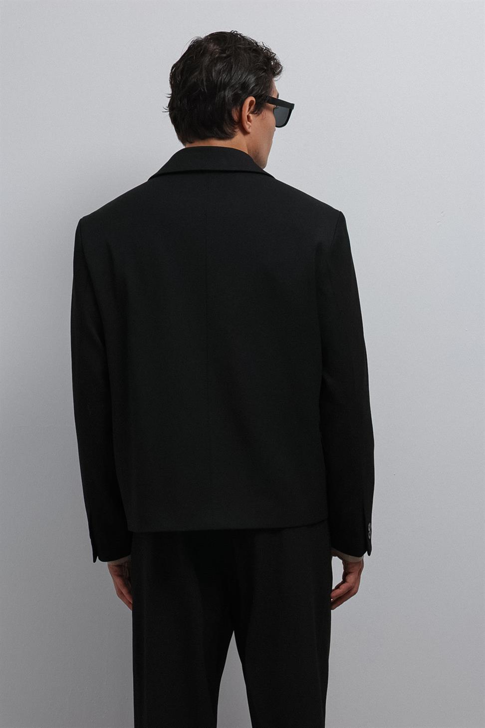 Antioch Siyah Kruvaze Relax Crop Fit Blazer Ceket