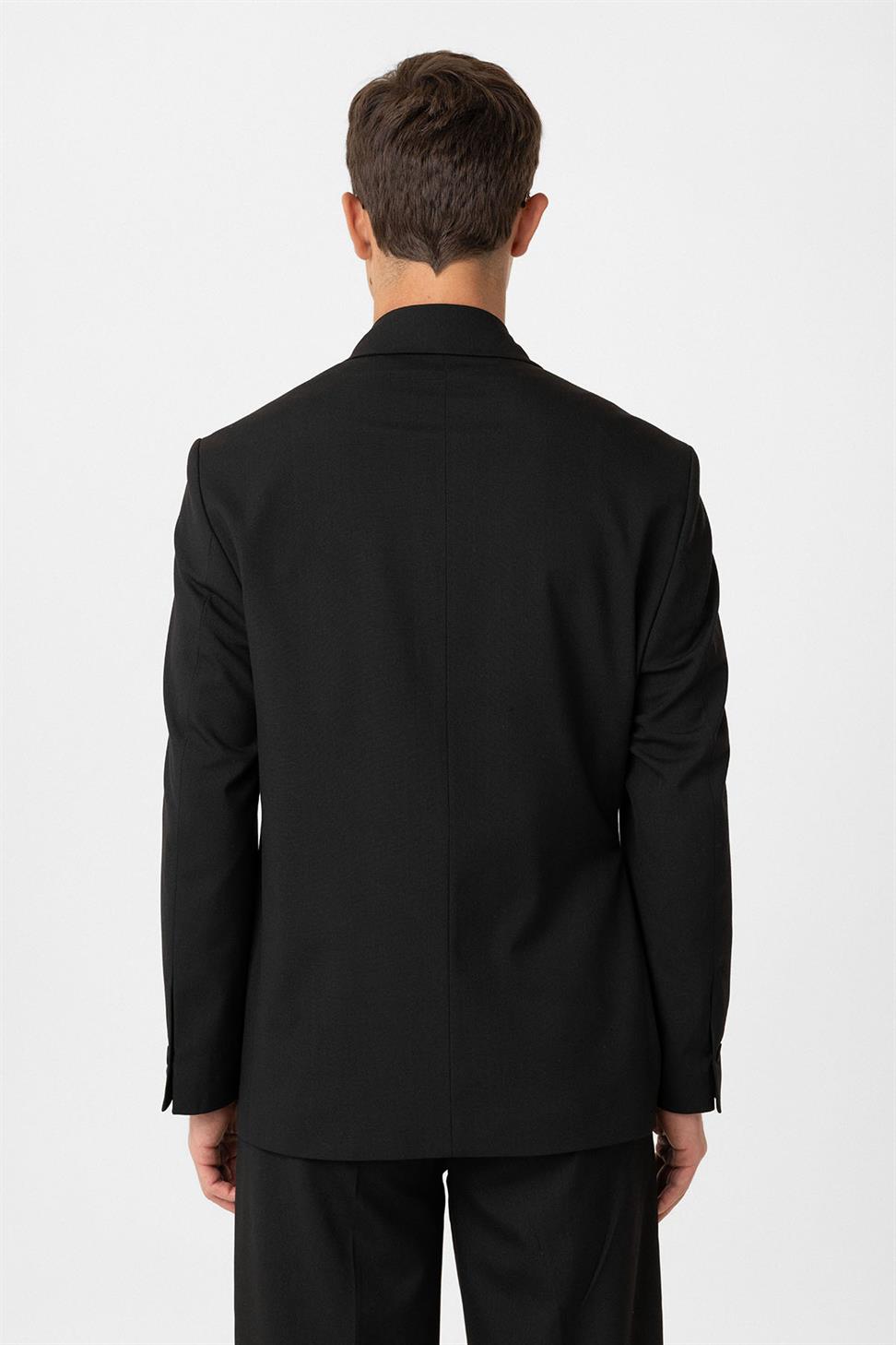 Antioch Siyah Kuşaklı Relax Fit Erkek Blazer Ceket