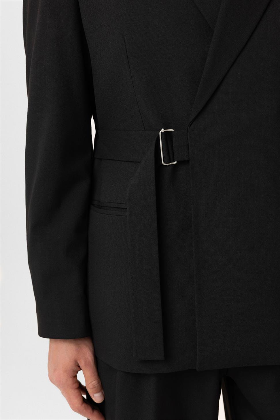 Antioch Siyah Kuşaklı Relax Fit Erkek Blazer Ceket