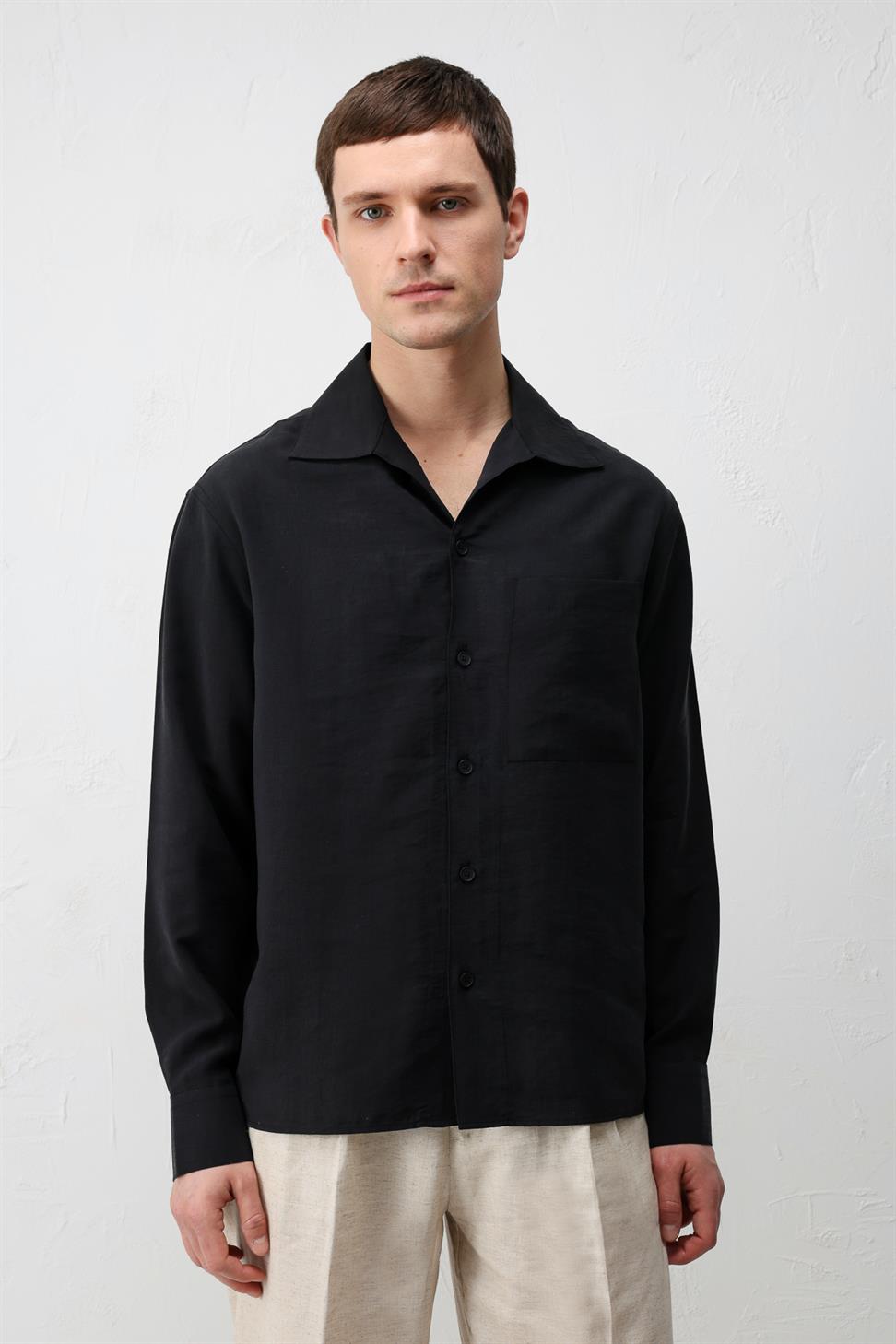 Lyocell Blend Wide Collar Mens Shirt