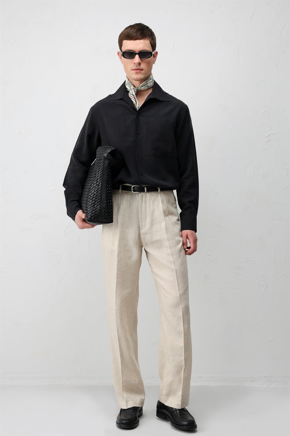 Lyocell Blend Wide Collar Mens Shirt