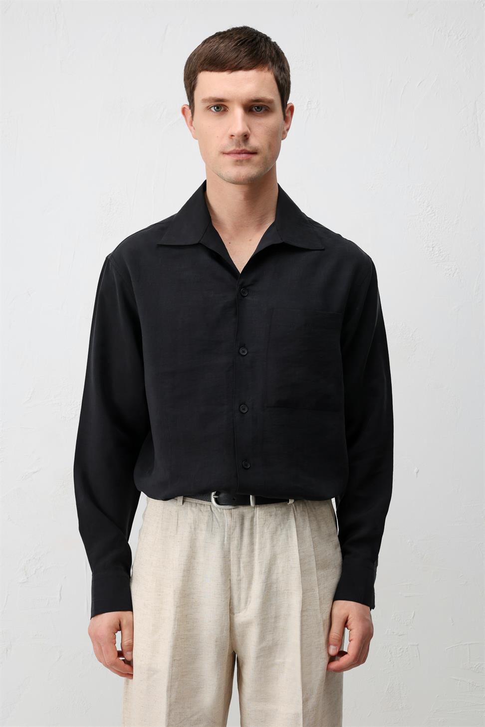 Lyocell Blend Wide Collar Mens Shirt