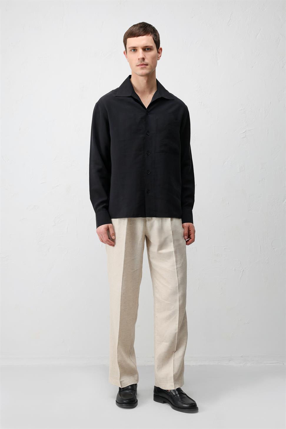 Lyocell Blend Wide Collar Mens Shirt