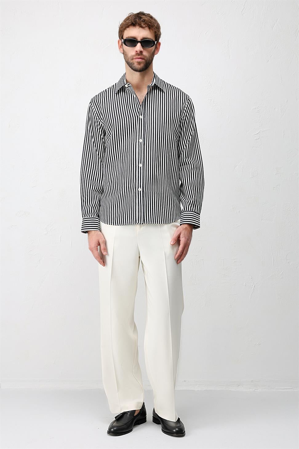 قميص رجالي مريح بخطوط من مزيج ليوسيل
