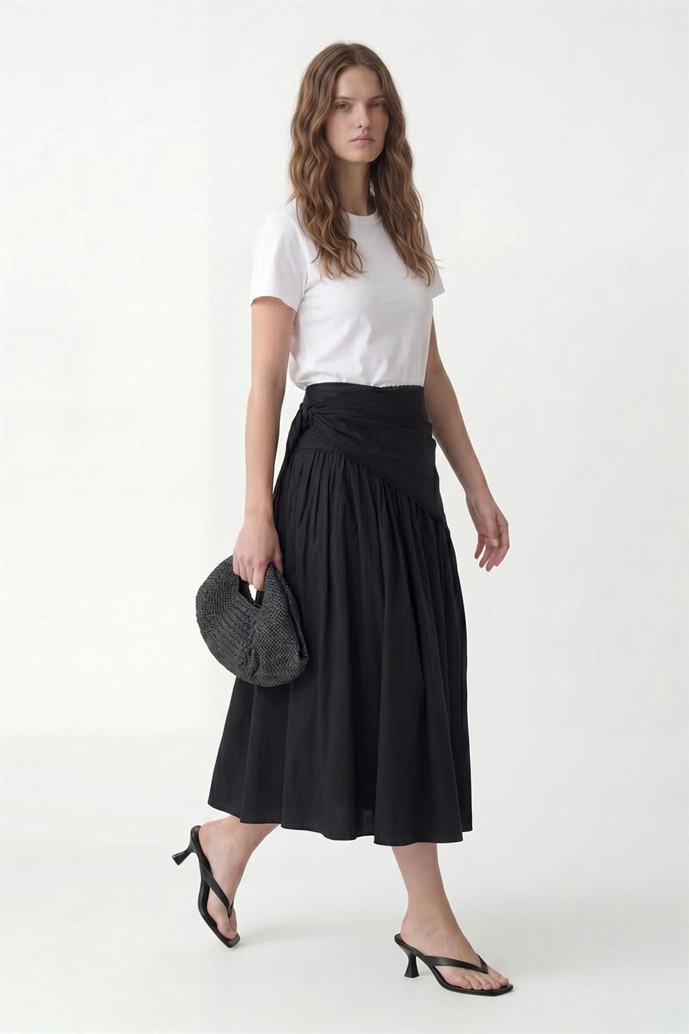 Womens Midi Skirt with Handkerchief Detail