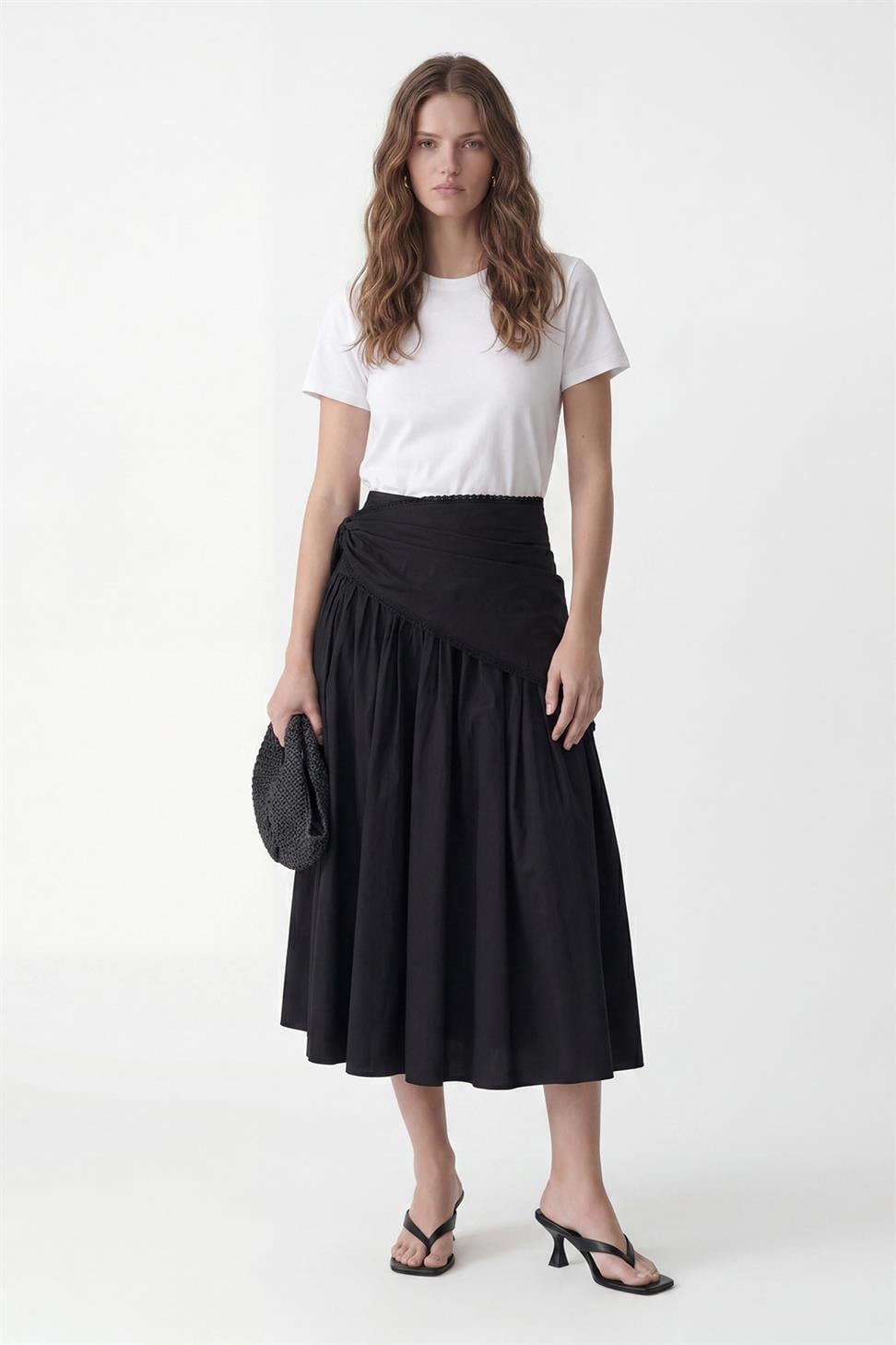 Womens Midi Skirt with Handkerchief Detail
