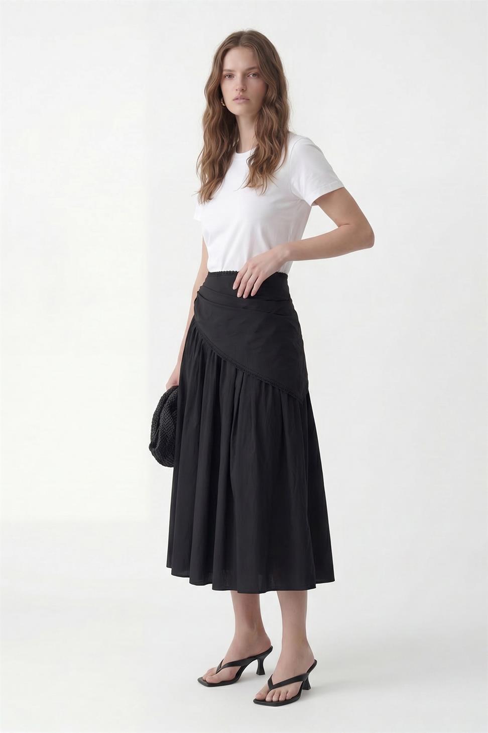 Womens Midi Skirt with Handkerchief Detail