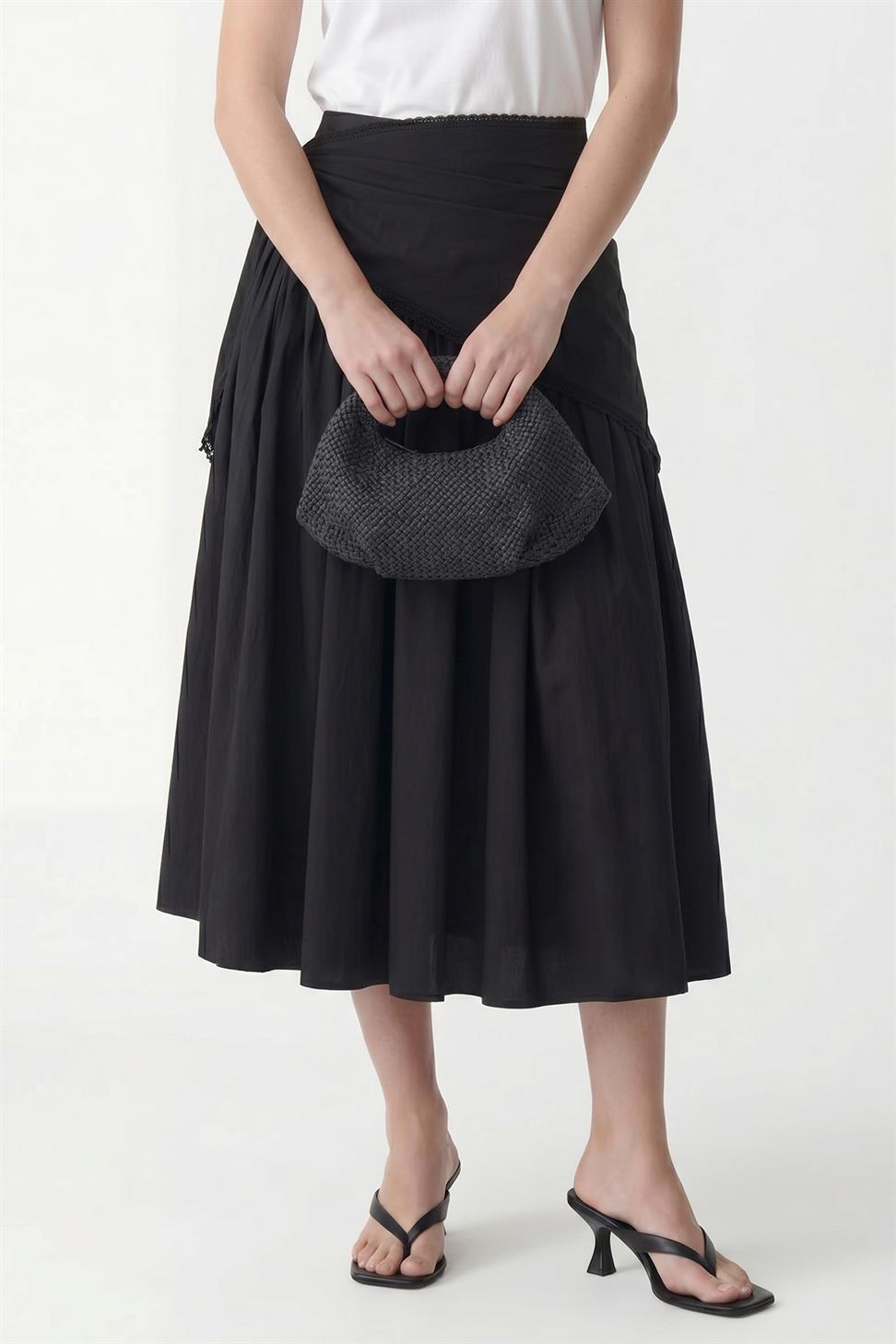 Womens Midi Skirt with Handkerchief Detail
